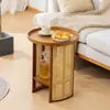 Mesa de centro de ratán sala de estar hogar mesa auxiliar para sofá simple mesa auxiliar para dormitorio mesa de té para apartamento pequeño mesa pequeña redonda con almacenamiento