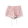 Shorts Esportivos de Cintura Baixa com Cordão e Tiras na Cintura com Borda Contrastante Estilo Americano Retro Hot Pants para Quadris Quentes Verão Confortável Feminino