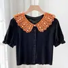 Chal de encaje con cuello de muñeca calado, blusa de mujer decorada con perlas, cuello postizo, sobrefalda estilo coreano