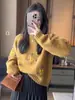 Suéter de crochet de alta calidad, hecho a mano, para mujer, otoño e invierno, suave, encerado, suelto, cuello redondo, base de punto, blusa