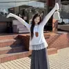 Camiseta Térmica de Cuello Redondo con Parches de Encaje para Mujer, Nueva Camiseta de Manga Larga Estilo Francés Otoño/Invierno 2025