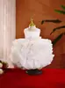 Vestido Hinchado con Cuello de Perlas de Rosa Tridimensional Ropa Infantil Vestido de Fiesta de Cumpleaños Dama de Honor Vestido de Princesa Transfronterizo