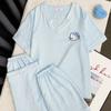 Pijama de Tres Piezas para Mujer Verano 2025 Nuevo Estilo de Celebridad de Internet Primavera y Otoño Algodón Nube Manga Corta Pantalón de Manga Corta Ropa para el Hogar