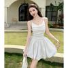 Vestido Camisola Floral Transfronterizo para Mujeres Pequeñas con Cintura Ceñida, Estilo Dulce y Picante de Puro Deseo, Cuello Alto en Capas, Vestido sin Espalda