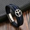 Pulseira popular de couro trançado da Amazon, feita à mão, fecho magnético, acessórios com logo da paz, joias multicamadas simples de couro trançado