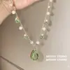 Collar de Perlas con Colgante de Gota de Agua de Cristal de Hielo Verde Menta, Cadena para Clavícula de Lujo Ligero y de Gama Alta, Joyería de Estilo Fresco y Femenino