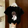 2026 Nova Camiseta Casual de Algodão Estampada Solta de Manga Curta para Meninas Tops de Verão Roupas Infantis Camiseta da Moda