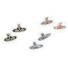 Estilo ins europeo y americano Pendientes Saturno OVNI de pintura bicolor Cobre chapado en oro Aguja de plata 925 Pendientes elegantes y sencillos para mujer