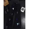 Jeans de verano rotos con bordado de pedrería y diseño de cruz, unisex, marca de moda americana de alta calle, corte holgado, pantalones rectos ligeramente acampanados