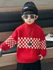 0366 Suéter de cuello alto para niños Invierno Nuevo Rojo Tejido Grueso Suéter Base Cálido para Niños Año Nuevo