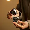 Xícara de Chá Doméstica com Padrão Prateado Esmaltado Preto Pequeno Conjunto de Chá Kung Fu Xícara de Chá de Cerâmica para Uso Doméstico