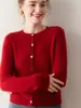 Cardigan de Tricô Cashmere Cor Sólida Feminino, Estilo Grosso, Gola Redonda, Afinando, Casual, de Botão Único, Novo, Caimento Solto, Outono e Inverno