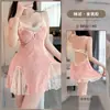 Lingerie Sexy, Tentação Doce, Pijama de Manga Voadora, Decote em V Profundo Costas Nuas Com Bojo, Camisola Flocked, Robe Exterior, Conjunto Feminino