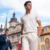 Polo Gola V Manga Curta Tricô Masculino Gola Gaivota Britânico Business Europeu e Americano Verão Seda Gelo Exportação Atacado Transfronteiriço