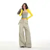 Otoño/Invierno 2025 Nuevo Retro Americano Chica Popular Cintura Baja Adelgazantes Pierna Ancha Pantalones Casuales Pantalones Caqui para Mujer