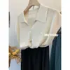 ¡Verano Coreano Muyang! Suéter de punto para mujer con cuello polo de manga corta y decoración de conchas de seda helada