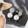Brincos Luochen Geométricos com Zircônia e Pérola Falsa Estilo Coreano Luxo Leve High-End Criativos Exclusivos para Mulheres