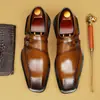 Sapatos sociais masculinos de couro para exportação para Europa e América, design em blocos de cor, tamanho grande, estilo monk strap, slip-on, moderno, couro bovino genuíno