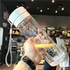 Copo de Água Esportivo Simples de Plástico Estilo Coreano para Homens e Mulheres Estudantes Portátil à Prova de Vazamento Casal Criativo Fresco Transparente Casual