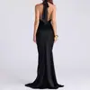 Elegante Vestido Sexy Estilo Socialité Cintura Delgada Cuello Halter Espalda Descubierta Ropa Nueva de Mujer Otoño 2025 Exportación