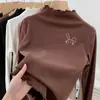 Camiseta de terciopelo con volantes y manga larga para niña, nueva para primavera, otoño e invierno, cuello medio alto, top cepillado, camiseta base dulce para bebé