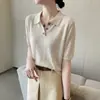 Camisa Polo Básica de Tencel con Calados y Cuello Simple Caído, Transpirable y Ligera, Esencial para el Uso Diario de Primavera y Verano