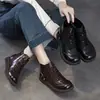 Botines de Cuero de Vaca Hechos a Mano Estilo Británico Otoño/Invierno 2026 para Mujer, Botas Martin Versátiles de Cuero Genuino Vintage con Hebilla