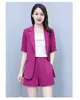 Traje de verano talla grande moda femenina chaqueta de traje holgada de manga corta temperamento extranjero traje profesional de pantalones cortos traje de dos piezas