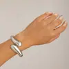 Pulsera Metálica Irregular Transfronteriza con Diseño de Gota de Agua, Superficie Pulida, Banda Ancha, Estilo Europeo y Americano de Moda, Pulsera con Cierre de Resorte Metálico Exagerado