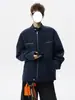 Jaqueta de Lona de Algodão Lavada Patchwork Desconstruída para Homens, Jaqueta Funcional de Roupa de Trabalho Estilo Americano com Gola Alta, Peça de Roupa Externa Casual Vintage