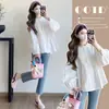 Top para Mujeres Embarazadas Nuevo de Primavera para Mujeres Embarazadas Estilo Extranjero Cubre Vientre Camisa de Muñeca Camisa Ropa de Primavera para Mujeres Embarazadas
