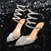 Sandálias Baotou Femininas 2026 Novo Estilo Verão Bico Fino Salto Agulha Moda Strass Transparente Sapatos de Cristal Feéricos