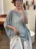 Estilo Novo de Verão 26 Suéter de Malha Fina, Gola Redonda, Caimento Solto, Top Emagrecedor, Saída de Praia Vazada, Peça de Roupa Externa para Mulheres, Gola Redonda, Linho