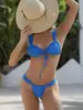 Bikini de encaje nuevo para comercio exterior europeo y americano, sexy, color liso, dividido, traje de baño para mujer, traje de Amazon
