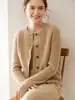 Nuevo Cárdigan de Punto de Cachemira Retorcido de Cuello Redondo para Mujer Color Puro Elegante Ropa de Trabajo Informal Sencillo Chaqueta de Manga Larga con Botones