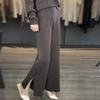 Pantalones de Punto de Lana de Estilo Vintage con Abertura 2025 de Pierna Ancha para Mujer, Otoño/Invierno de Cintura Alta Rectos Drapeados Tipo Nube