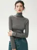 Suéter de lana 100% pura, tejido sin costuras de hilo Yangzi de calibre 18, para mujer, estilo fino, cuello alto falso, camiseta base ajustada