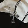 Colar Longo de Zircônia Escura Cruzado Retro para Mulheres Y2K Doce e Descolado Corrente de Suéter Decote Halter Sexy Corrente de Clavícula