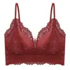 Camisola de encaje estilo francés con hermoso diseño en la espalda para mujer, sin varillas, copa fija, fina, se puede usar como prenda exterior, sujetador de encaje con cuello en V