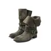 Botas retro de tacón grueso adelgazantes para mujer, nuevo estilo otoño e invierno 2026, botas de jinete con remaches y hebillas de cinturón, botas Martin de media pantorrilla