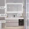 Juego de Lavabo y Gabinete de Baño Color Crema con Lavabo Cerámico Integrado para Uso Residencial