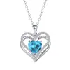 Colar Coração Eterno Amor com Diamantes Incrustados e Corrente de Clavícula em Formato de Coração Duplo Gravado Pingente de Doze Cores de Pedra de Nascimento Luxo Leve