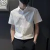 Camisa de Manga Corta con Estampado de Letras de Seda de Hielo para Hombre, Verano Fina Ajustada Moderna Elegante Casual de Negocios Camisa sin Planchar