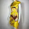 Cheongsam Novo Estilo Chinês Europeu e Americano Transfronteiriço com Gola Alta, Botões Tradicionais, Estampa Floral e de Pássaros Vintage, Babados Irregulares e Vestido Cauda de Peixe