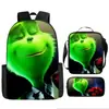 Cabelo verde estranho Grinch transfronteiriço nova mochila dos desenhos animados bolsa de ombro bolsa de três peças bolsa caneta uma geração de cabelo