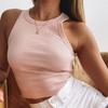 2026 Cross-Border Aliexpress Amazon Wish Moda Feminina Europeia e Americana Primavera e Verão Moda Cor Sólida Regata sem Mangas Camiseta