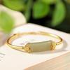 Pulsera de Jade Hetian Natural con Incrustaciones de Zafiro Todas las Cosas Buenas Chapada en Oro Personalidad Patrón Calado Joyería Regalo para Mujer