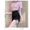 Diseño Shorts de Verano para Mujer, Cintura Alta, Pantalones Casuales Slim con Cordón, Pantalones Negros, Hot Pants, Estilo Nicho Sexy para Personas Pequeñas