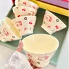 Tazón de Arroz Cherry Kitty de Alto Valor Estético para Uso Doméstico, Vajilla de Cerámica Esmaltada de Color, Lindo Tazón para Ensalada de Frutas y Postres, Tazón para Yogur