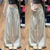 Pantalones anchos de secado rápido estilo americano para mujer, nuevo modelo verano 2026, casual de cintura alta, adelgazantes, corte holgado, pantalones deportivos de seda de hielo